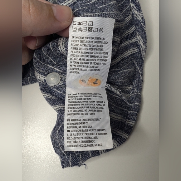 American Eagle Large Button Up Front Tie Long Sleeve Blouse Navy/Gray Stripe - Picture 8 of 13